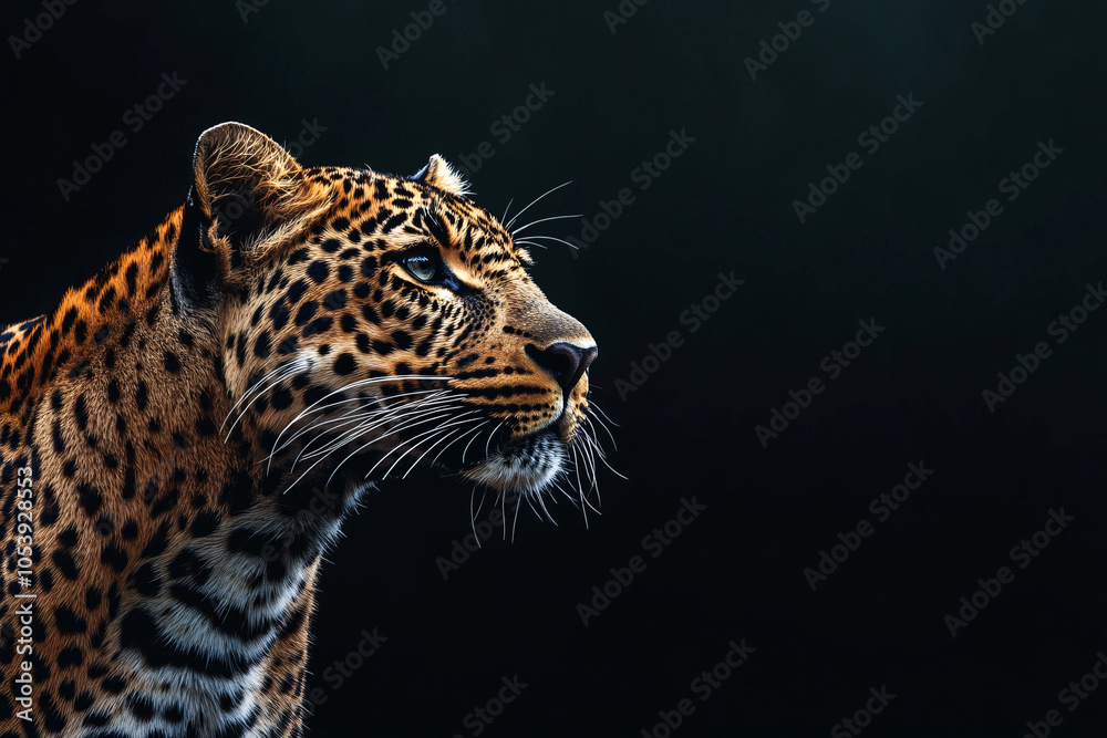 Obraz premium big leopard on black background with copy space