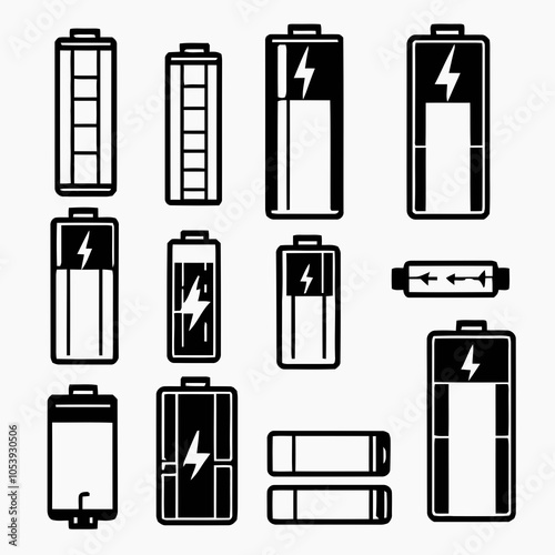 Battery icon set. low to full battery level status indicator with charging symbol for mobile app, ui, and other design. vector illustration on transparent background.