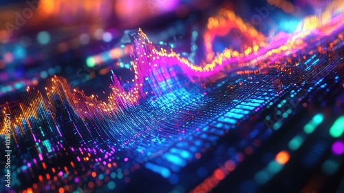 Vibrant digital data visualization depicting futuristic analytics trends, showcasing innovative technology concepts with glowing neon color spectrum. Enhance insights.