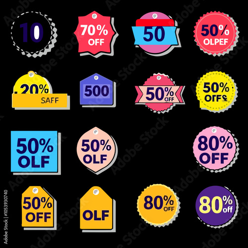 discount sticker product tag set. shopping discount label badge with 10, 20, 30, 40, 50, 60, 70, 80 percent off. vector  symbol on transparent background.