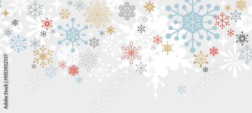 New year Christmas xmas holiday concept background with snowflakes. Template for greeting celebration card. Copy space for text.