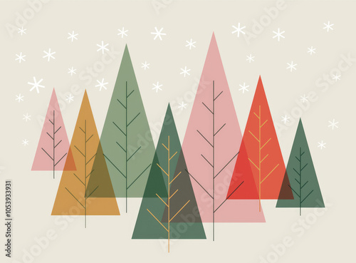 New year Christmas xmas holiday concept background with trees in pastel colours. Template for greeting celebration card. Copy space for text.