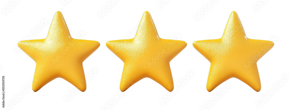 Three Shiny Golden Stars on Transparent Background Three Shiny Golden Stars on Transparent Background