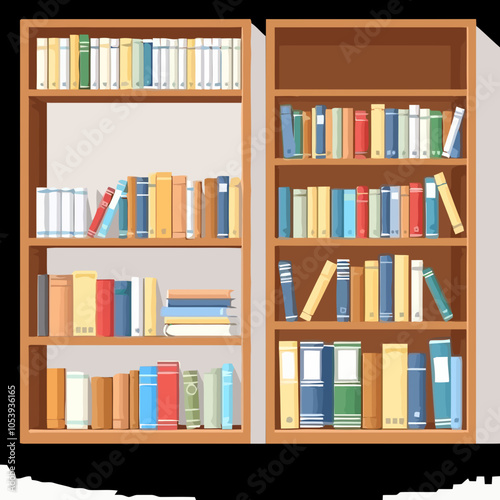 set of wooden book shelve with alot of books in it