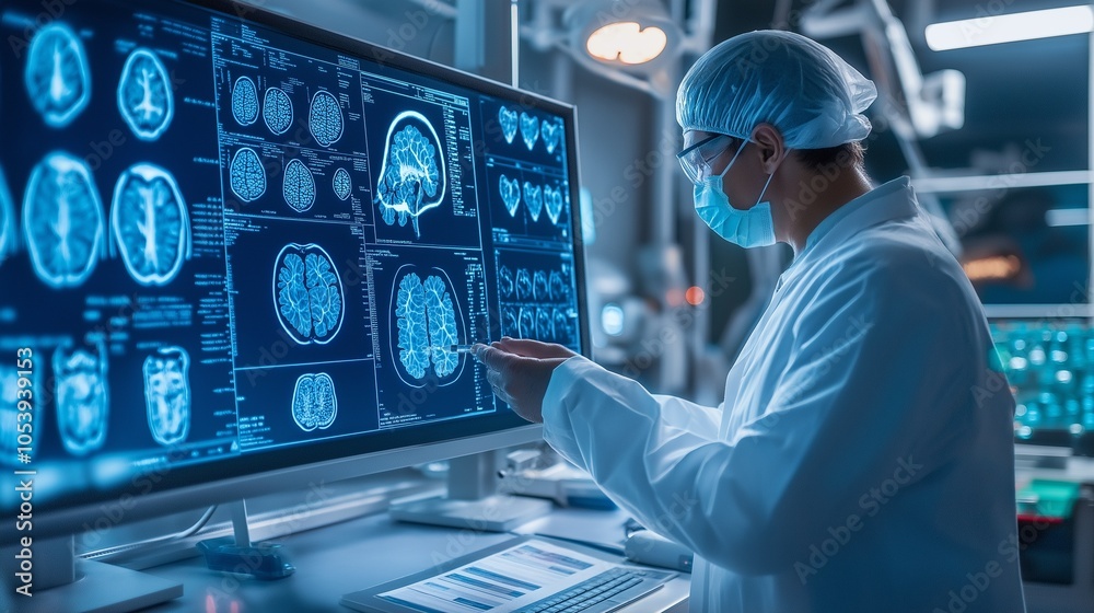Obraz premium medical laboratory, a doctor uses AI to diagnose complex diseases