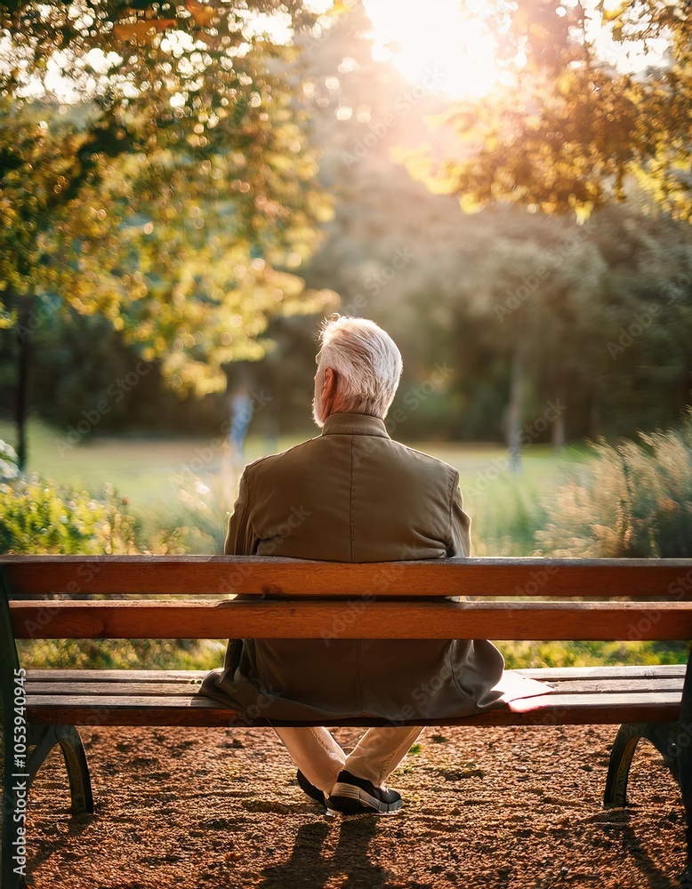 Fototapeta premium mature man sits alone on a park bench