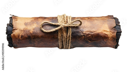 Vintage Scroll Tied with Twine on Transparent Background