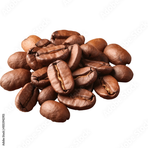 Roasted coffee beans on transparent background