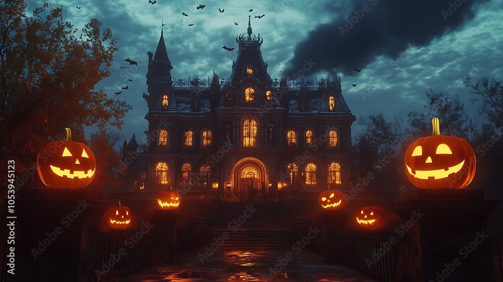 Halloween delightful haunted mansion with whimsical architecture Halloween delightful haunted mansion with whimsical architecture