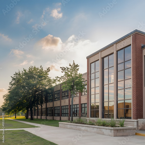 office building with adorable glass windows and with beautiful sky