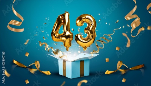 Number 43 birthday balloon celebration gift box lay flat explosion photo