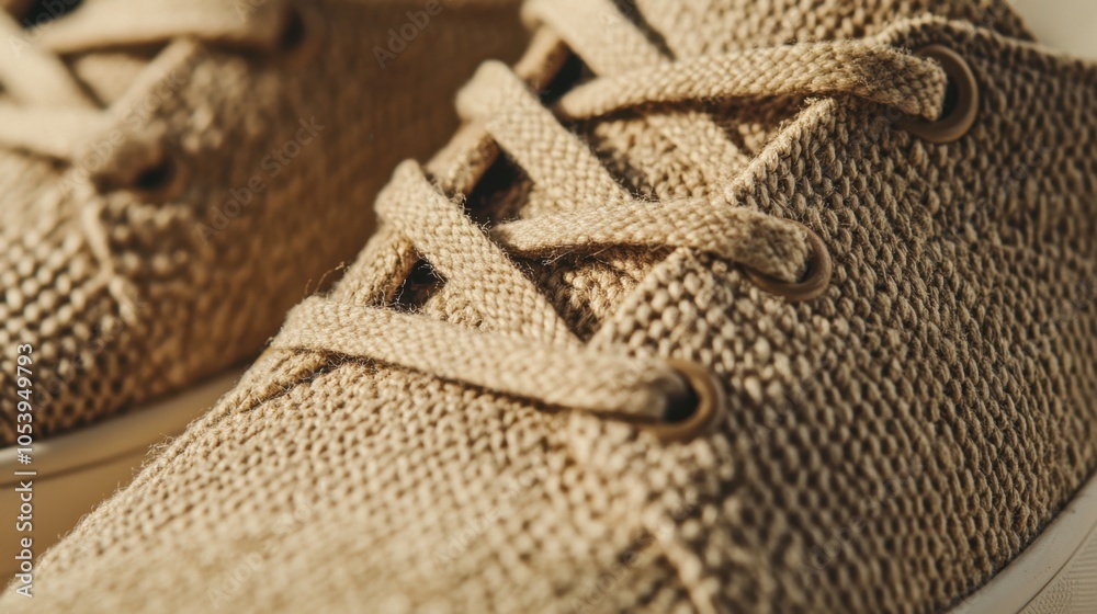 Close-up of sustainable canvas sneakers with natural fibers