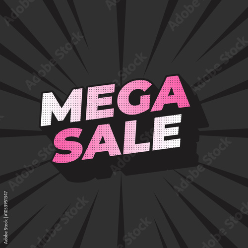 Mega sale. Text effect in 3D look with modern colors. Square shape