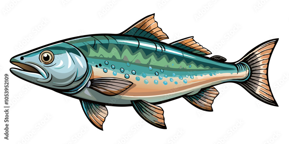 Fototapeta premium salmon fish isolated on white, illustration of a bunch-of-sliced-salmon isolated .