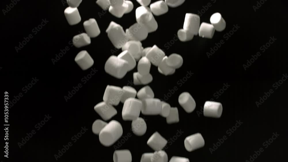Fluffy White Marshmallows Dropping Gracefully In Slow Motion