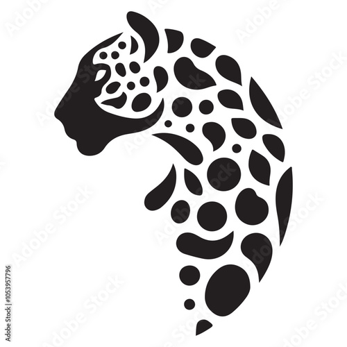 Bold Leopard Head Silhouette with Tribal Pattern  photo