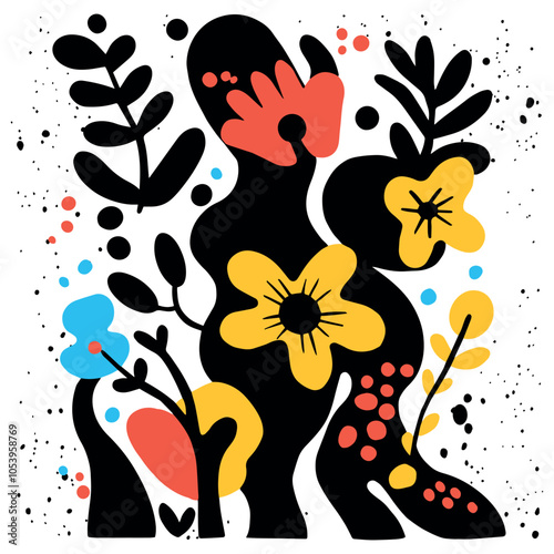 Abstract modern floral groovy print in minimalist graphic style. Hand drawn design for wallpaper, wall decor, print, postcard, cover, template, banner. 
