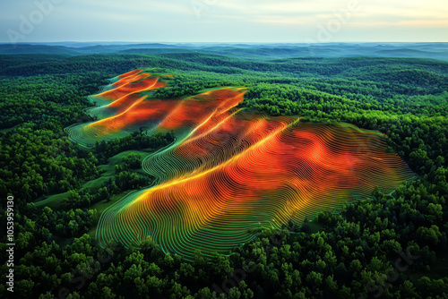 LiDAR Technology Scanning a Vibrant Landscape with High-Tech Drone