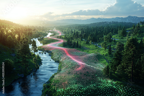 LiDAR Technology Scanning a Vibrant Landscape with High-Tech Drone