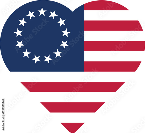 Heart shaped US historical insignia of BETSY ROSS FLAG