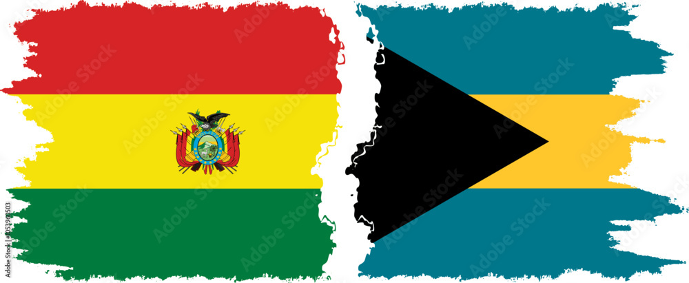 Fototapeta premium Bahamas and Bolivia grunge flags connection, vector