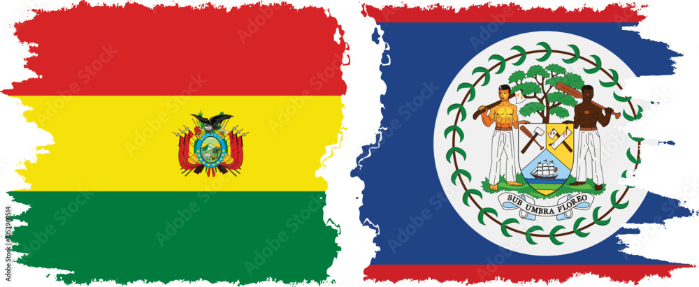 Obraz premium Belize and Bolivia grunge flags connection, vector