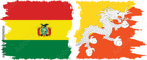 Bhutan and Bolivia grunge flags connection, vector