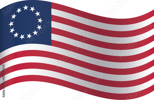 Waving shaped US historical insignia of BETSY ROSS FLAG