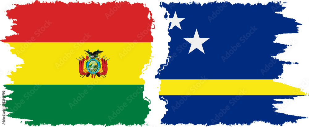 Fototapeta premium Curacao and Bolivia grunge flags connection, vector