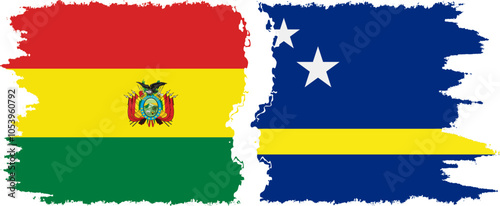 Curacao and Bolivia grunge flags connection, vector