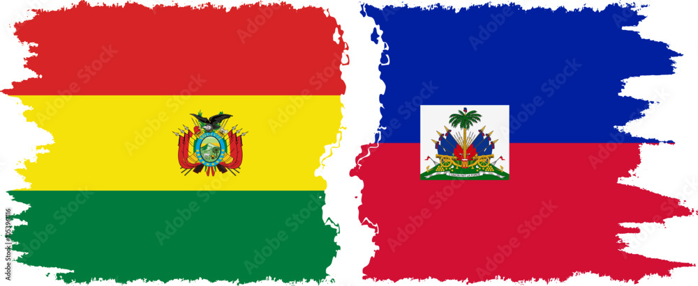 Fototapeta premium Haiti and Bolivia grunge flags connection, vector
