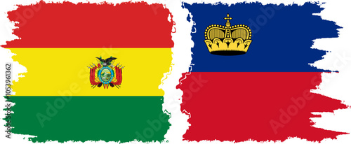 Liechtenstein and Bolivia grunge flags connection, vector