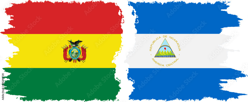 Obraz premium Nicaragua and Bolivia grunge flags connection, vector