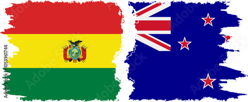 New Zealand and Bolivia grunge flags connection, vector