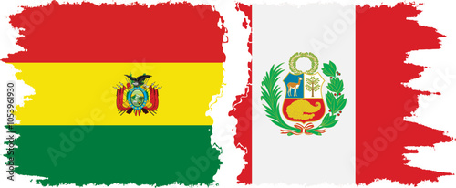 Peru and Bolivia grunge flags connection, vector