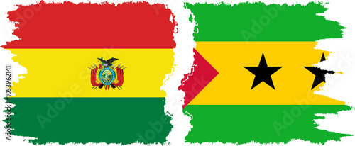 Sao Tome and Principe and Bolivia grunge flags connection, vector