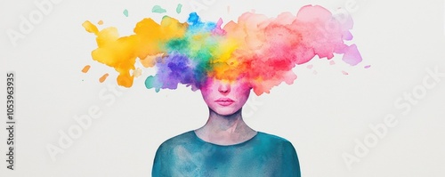 Person with rainbow colors exploding from their head.