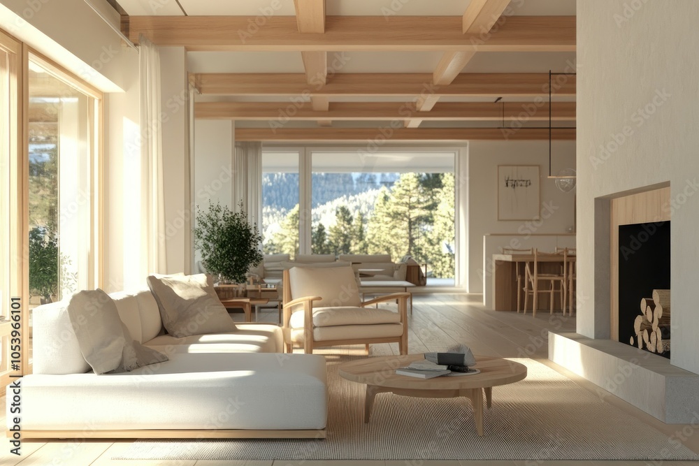 Fototapeta premium Modern Living Room with Scenic View