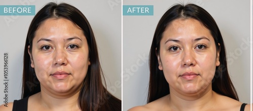 Before-and-after comparison reveals slimmer face structure for obese woman