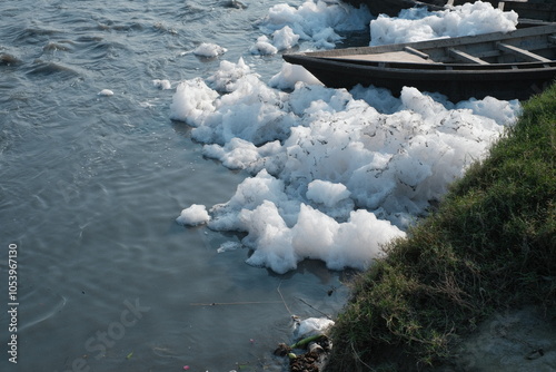Most polluted river , Toxic foam covers sacred Yamuna river in Delhi