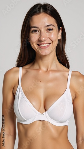 Freckled woman in white lingerie portrait photorealistic high details