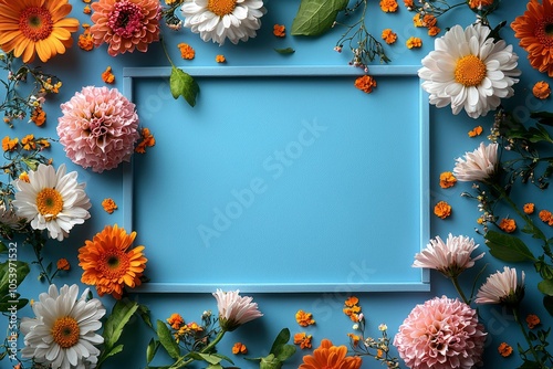 Wallpaper Mural Floral Frame Surrounding a Light Blue Background Torontodigital.ca