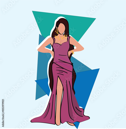 Beautiful Woman in fashion long red dress vector. Beautiful Woman in fashion long pink dress for evening or cocktail party, event. Pretty girl wearing stylish clothes, shoes