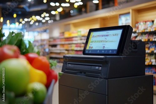 Modern Self-Service Checkout in Grocery Store