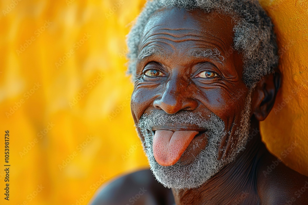 Close-up Portrait of a Smiling Elderly Black Man with a Grey Beard Sticking his Tongue Out Close-up Portrait of a Smiling Elderly Black Man with a Grey Beard Sticking his Tongue Out