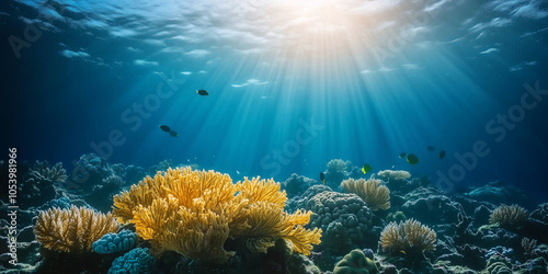 Wallpaper Mural Underwater coral reef landscape in the deep blue ocean with colorful tropical fish and marine life Torontodigital.ca