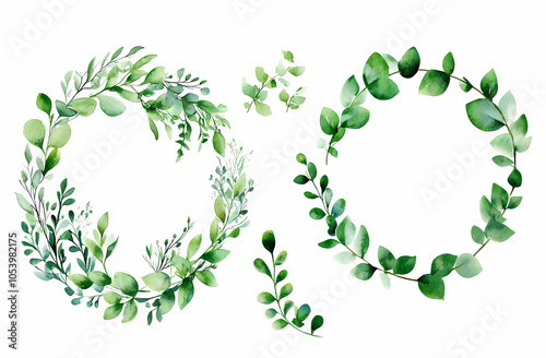 Green Watercolor Wreath Collection 