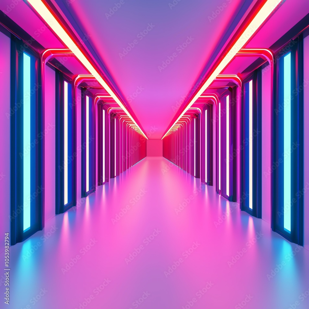 Obraz premium Futuristic corridor with neon lights