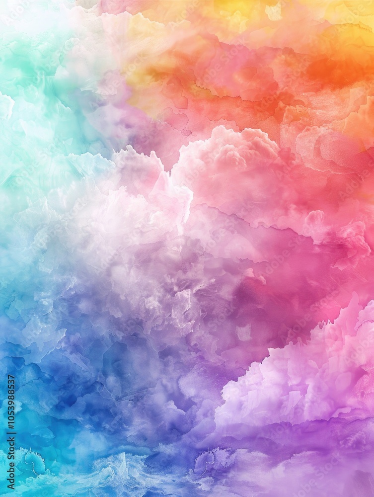 Fototapeta premium Colorful cloud filled with different shades of blue, green, red, and yellow. The sky is a beautiful mix of colors, creating a sense of wonder and awe. The clouds are fluffy and light