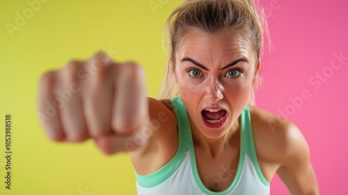 Intense Woman Practicing High-Intensity Interval Training photo